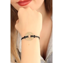 Lucky Şanslı Siyah Deri İpli Unisex Mood Bileklik - Lisinya