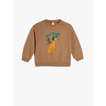 Koton Sweatshirt Bisiklet Yaka Köpek Baskılı Uzun Kollu Pamuklu Kahverengi 5wmb10212tk Kahve