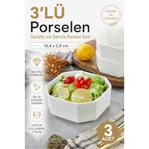 3 Lü Porselen Salata Ve Servis Kasesi Seti 14,4x5,8 Cm Şık Tasarım Beyaz - 756940974 Beyaz