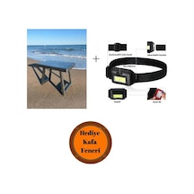 Mercampoutdoor Katlanabilir Piknik Sehpası 50x40x40 Cm + Kafa Bantlı Led Işık Ayarlanabilir Kafa Lambası Siyah