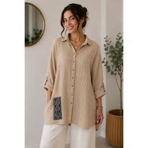 Bb Butik Basic İtalyan Seri Müslin Oversize Gömlek Dn0942 bej