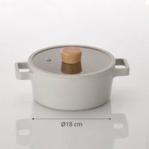 NEOFLAM FİKA ALÜMİNYUM DÖKÜM CAM KAPAKLI TENCERE BEJ 18 CM