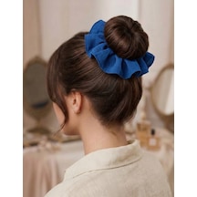 Handmade Çift Dikişli Xl Scrunchie Saç Tokası Lacivert