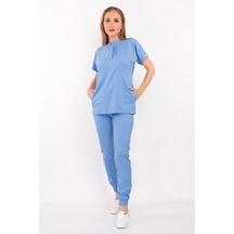 Bebe Mavi Renk Çağla Model Soft Likra Çıt Çıtlı Hakim Yaka Dokto