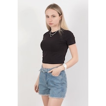 Giysa Kadın Bisiklet Yaka Pamuklu Basic T-shirt Siyah Ms0000102 Siyah