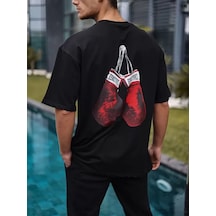 Modi Green Baskılı Unisex Günlük Stil Siyah Geometrik Hatlı Oversize Tişört
