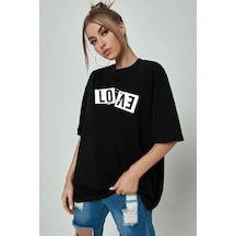 - - Unisex Love Aşk Siyah Oversize T-shirt SIYAH