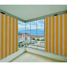 Gencer Home Balkon Perdesi Bağcıklı Ölçü Seçenekli Sarı Kalın Çizgili Sarı