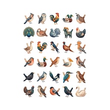 30 Adet Folklorik Seramik Kuş Sticker Seti - Ajanda, Defter, Laptop İçin Çok Renkli