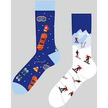 Sağlı Sollu Snowboard Desenli Renkli Çorap