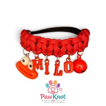 Pawknot Kişiye Özel İsimli Paracord Kedi Ve Köpek Tasması - Kırmızı / Sevimli Figürlü & Çanlı Kırmızı - Siyah