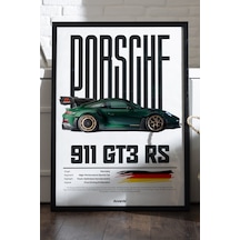Porsche 911 Gt3 Rs Araba Siyah Ahşap Çerçeveli Poster, Dekoratif Duvar Tablosu