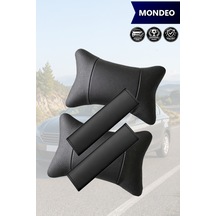 Mondeo Uyumlu Deri Kemer Koruyucu Lüks Siyah Deri Yastık Set