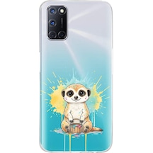 Oppo A92 İle Uyumlu Splash Mirket Tasarımlı Şeffaf Silikon Kılıf Şeffaf
