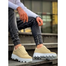 Kb-056 Kuback Bej Süet Beyaz Yüksek Taban Günlük Spor Ayakkabı Beyaz