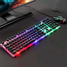 Lımeıde Gtx300 104 Tuşlu Retro Yuvarlak Tuş Kapağı Usb Kablolu Fare Klavye, Kablo Uzunluğu: 1.4m, Renk: Punk Set Siyah