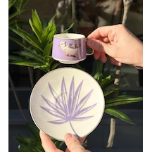 6'lı Porselen Kahve Fincanı Bird Purple -5162 Çok Renkli