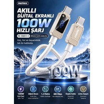 Remax Suxien Rc-c069 100w Pd Dijital Ekranlı Type-c To Type-c Hızlı Şarj Ve Data Kablosu 1.2 Metre Beyaz