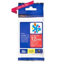 Brother Tze-435 Kırmızı Üzerine Beyaz Laminasyonlu Uyumlu Etiket Kırmızı