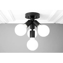 Mylights Retro Rustik Mat Siyah Avize Dörtlü Plofonyer Avize Diğer