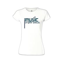 Music İs My Drug Logo Beyaz Kadın Tshirt 001