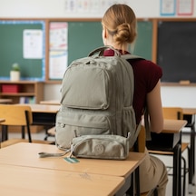 Duomino Krinkıl Suya Dayanıklı Büyük Boy Klinkır Sırt Çantası 15,6 Laptop Okul Çantası Kalemlik Takım Çanta Açik Vizon