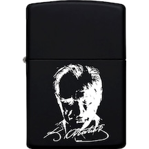 Atatürk Imza Metal Çakmak Benzinli Siyah Zippo Çakmak
