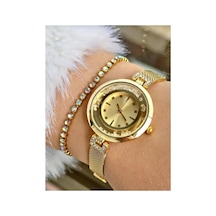 Altın Renk Taşlı Kol Saati Bileklik Hediyeli Gold - 710488427 Altın