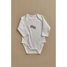 Yaprak Nakışlı Uzun Kollu Çıtçıtlı Bebek Body Krem