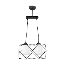 Modern Kare Geometrik 3lü Siyah Beyaz Cam Metal Sarkıt Avize K