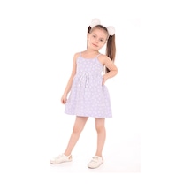 Toontoy Kız Çocuk Baskılı Regular Fit Kare Yaka Kolsuz Askılı Elbise - Lila