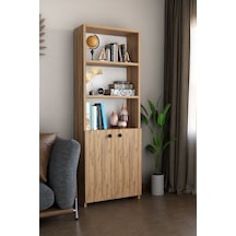 Kapaklı Çok Amaçlı Salon Dolabı 150x50x22 Cm Raflı Kitaplık Dekoratif Depolama Ünitesi Atlantik Çam