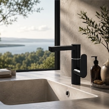 Lüx Premium Silva 360 Döner Borulu Siyah Banyo Lavabo Bataryası Musluğu Çeşmesi Modern Batarya