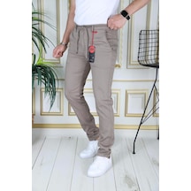 Phantom Jeans Erkek Kahve Slim Fit Esnek Likralı Armürlü Keten Pantolon Bağcıklı Kemerli Beli Lastikli Şık Pantolo Sütlü Kahve