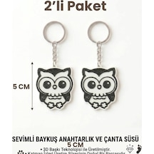 2'li Sevimli Baykuş Anahtarlık & Çanta Süsü Beyaz - Siyah