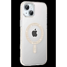 İphone 14 Move Taşlı Magsafe Kapak - Pembe