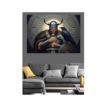 Baltalı Ve Kasklı Güçlü Viking Yağlı Boya Dokulu Kanvas Tablo Canvas Tablosu