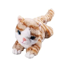 Miyavlayan Sesli Kedi Peluş Oyuncak Uyku Arkadaşı Hediyelik Peluş Yatan Kedi 35 Cm Kahverengi