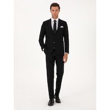 Cacharel Siyah Slim Fit Mikro Desenli Mono Yaka Yün Karışımlı Takım Elbise