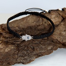 Kuyumcudukkani "hamsa"makrome İpli Bileklik- 40047-w-w-blk Beyaz
