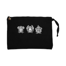 Three Monkeys Cartoon Siyah Clutch Astarlı Cüzdan / El Çantası Siyah