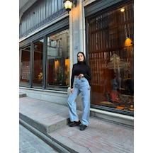 Shevega Kadın Açik Mavi Yan Tokali Geniş Kesim Baggy Bol Paça Kot Jeans Pantolon Açık Mavi