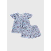Lupinn Moda Mavi Çiçek Desenli Kız Çocuk 2'li Yazlık Takım Bebe Mavisi
