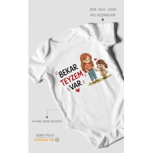 Morivokids Bekar Teyzem Var Kısa Kollu Bebek Body %100 Pamuk Beyaz