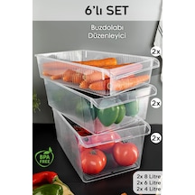 6'lı Buzdolabı Düzenleyici Set - Dolap İçi Organizer Sepet Meyve Sebze Saklama Kabı 2x 4-6-8 Lt Şeffaf