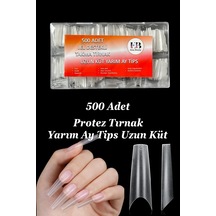 Protez Tırnak 500 Adet Jel Destekli Uzun Küt Yarım Ay Tips Özel Saklama Kutusunda Ekru