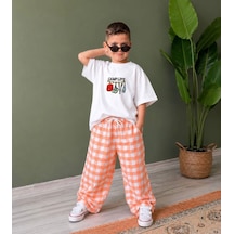 Cg Kids Camp Life Baskılı Tişört Ve Ekose Pantolon Erkek Çocuk Takımı / Turuncu Kiremit