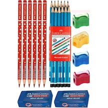 Siyah Kurşun Kalem 12 Adet Faber Castell Kırmızı Başlık Kalemi 6 Adet Sınav Silgisi 2 Adet Kalemtraş 4 Adet