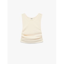 Koton Büzgülü Kolsuz Bisiklet Yaka Crop Bluz Bej 6skg60075ak Ekru