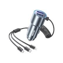 Wk Wp-c44 Pop Dijital Seri Ciahung 3'ü 1 Arada Kablolu 33w Çift Usb Hızlı Araç Şarj Cihazı Gümüş